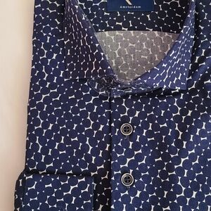 Men's Navy Patterned Button-Up Shirt